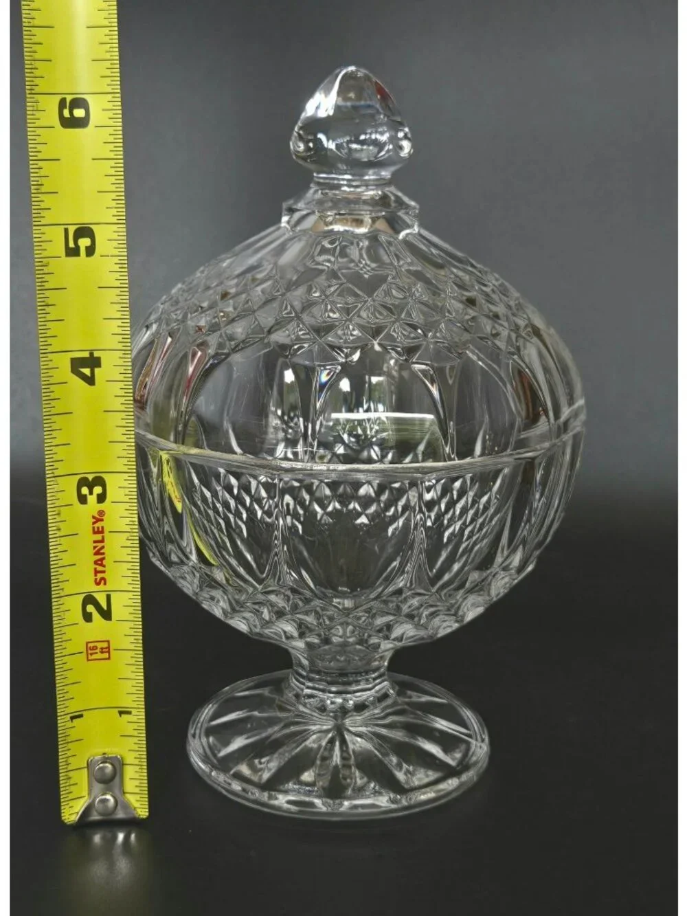Crystal DArques Sugar Bowl, Candy Dish With Lid Diamond Design